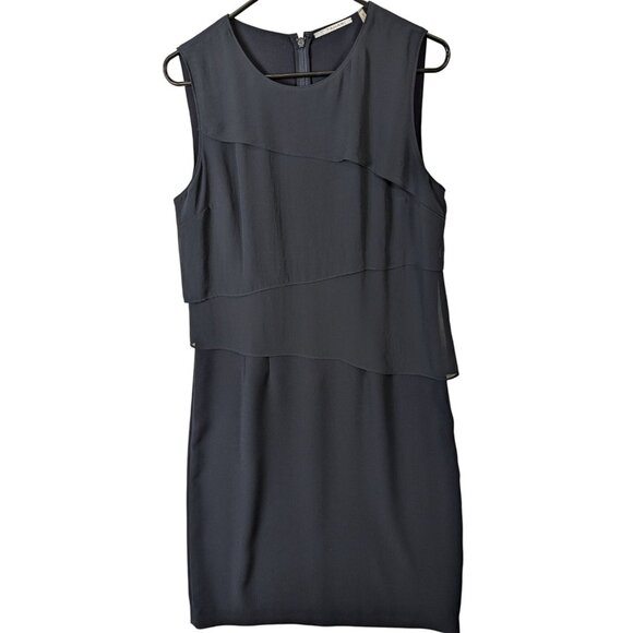 Tahari Women size 12 Asymmetrical Tiered Shift Dress Black Goth Party Cruise - Picture 1 of 12